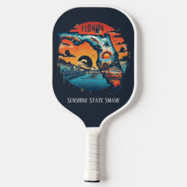 Retro Travel Map des Staat Florida Pickleball Schläger