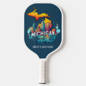 Retro Travel Map Michigan Staat Pickleball Schläger (Rückseite)