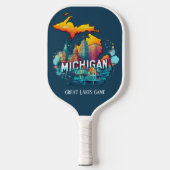 Retro Travel Map Michigan Staat Pickleball Schläger (Vorderseite)