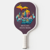 Retro Travel Map Michigan Staat Pickleball Schläger (Rückseite)