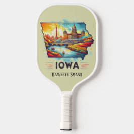 Retro Travel Map von Iowa Staat Pickleball Schläger
