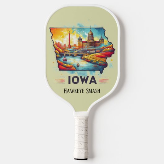 Retro Travel Map von Iowa Staat Pickleball Schläger (Rückseite)