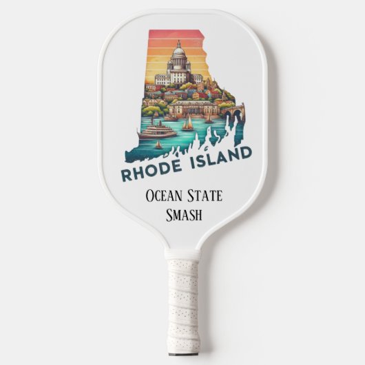 Retro Travel Map von Rhode Island Staat Pickleball Schläger (Vorderseite)