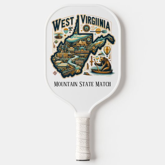 Retro Travel Map West Virginia Staat Pickleball Schläger (Vorderseite)