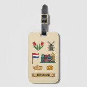Retro Travel Netherlands Iconic Cultural Symbols Gepäckanhänger (Vorderseite Vertikal)