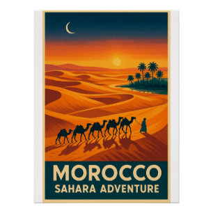 Retro Travel - Sahara Desert Sunset, Marokko Poster