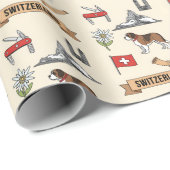 Retro Travel Switzerland Iconic Symbols Geschenkpapier (Rolleneckpunkt)