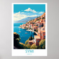 Retro Travel Symi Griechenland Zielort Mauer Kunst