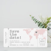 Retro Travel Theme Map Boarding Ticket Save The Date (Stehend Vorderseite)