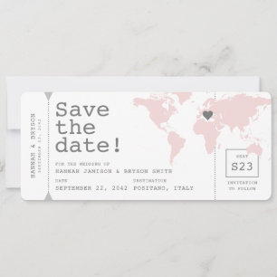 Retro Travel Theme Map Boarding Ticket Save The Date
