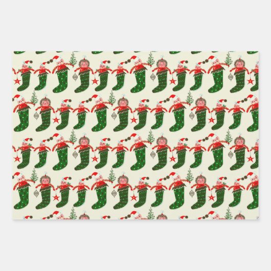 Retro Treasures Christmas Stockings Geschenkpapier Set (Vorderseite)