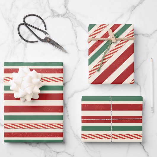 Retro Treasures Christmas stripes Geschenkpapier Set (Vorderseite)