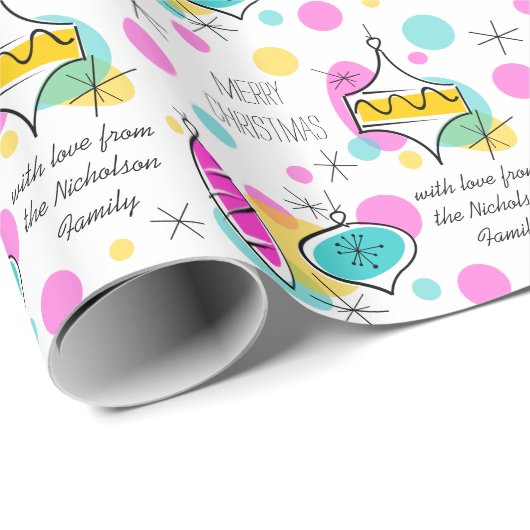 Retro Tree Baubles 2 Papier Geschenkpapier (Rolleneckpunkt)