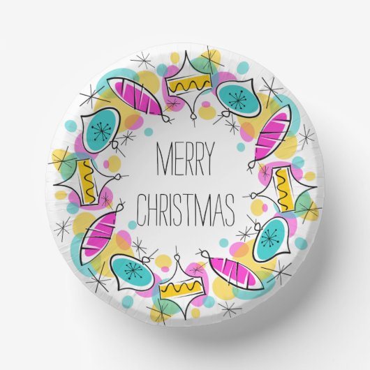 Retro Tree Baubles Circle Weihnachten Pappteller (Vorderseite)