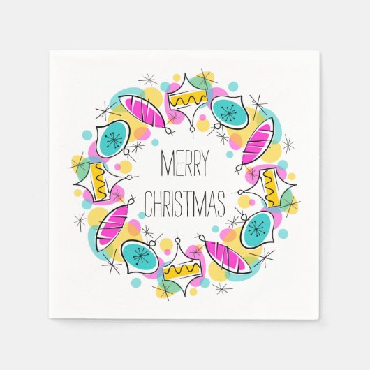 Retro Tree Baubles Circle Weihnachtszettel Serviette (Vorderseite)