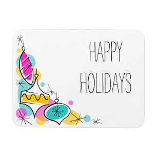 Retro Tree Baubles Corner Holidays Magnet