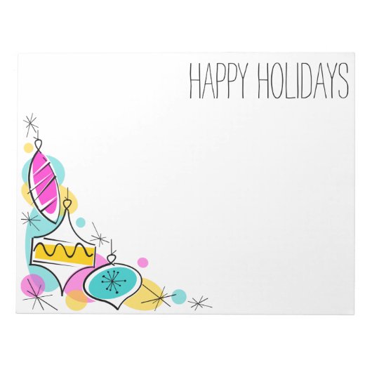 Retro Tree Baubles Corner Holidays Notizblock (Vorderseite)