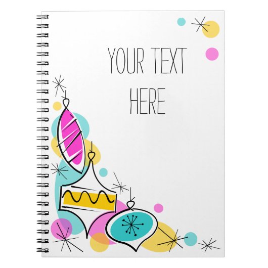 Retro Tree Baubles Corner Text Notebook Notizblock (Vorderseite)