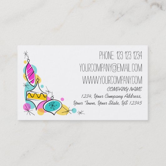 Retro Tree Baubles Corner Visitenkarte (Rückseite)