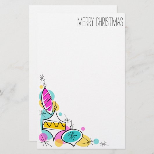 Retro Tree Baubles Corner Weihnachtsgeschenk Briefpapier (Vorne/Hinten)