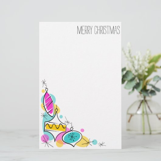 Retro Tree Baubles Corner Weihnachtsgeschenk Briefpapier (Stehend Vorderseite)