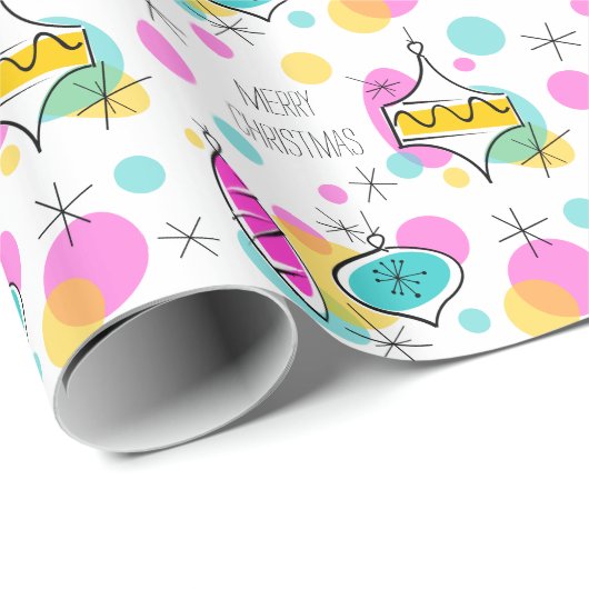 Retro Tree Baubles Frohe Weihnachtsverpackung Geschenkpapier (Rolleneckpunkt)