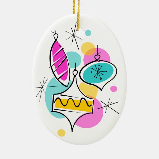 Retro Tree Baubles Group Ornament Oval (Hinten)
