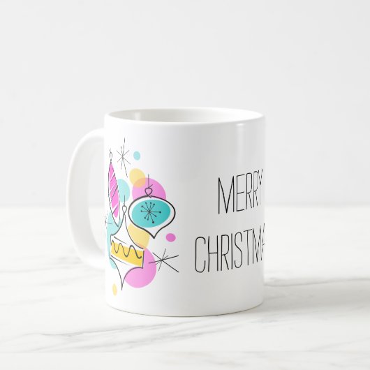 Retro Tree Baubles Group Weihnachtsfeierlichkeiten Kaffeetasse (Vorderseite Links)