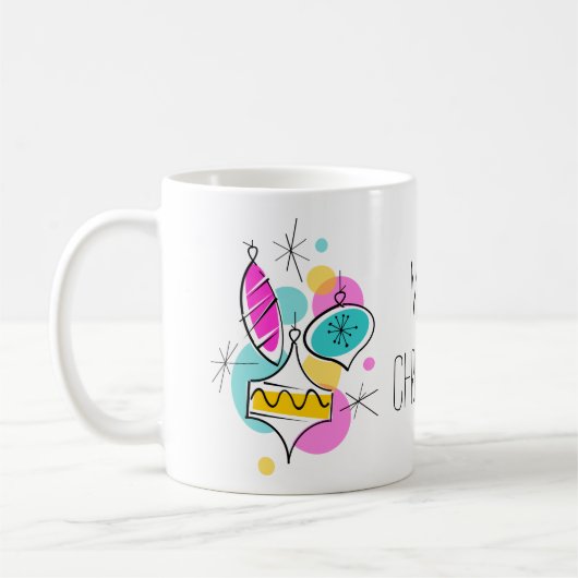 Retro Tree Baubles Group Weihnachtsfeierlichkeiten Kaffeetasse (Links)