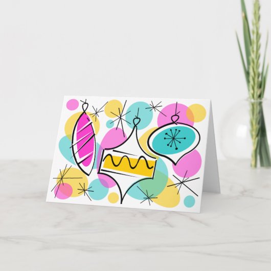 Retro Tree Baubles Grüße Karte (Vorderseite)