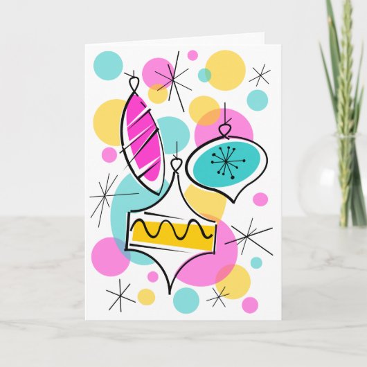 Retro Tree Baubles Grüße Karte vertikal (Vorderseite)