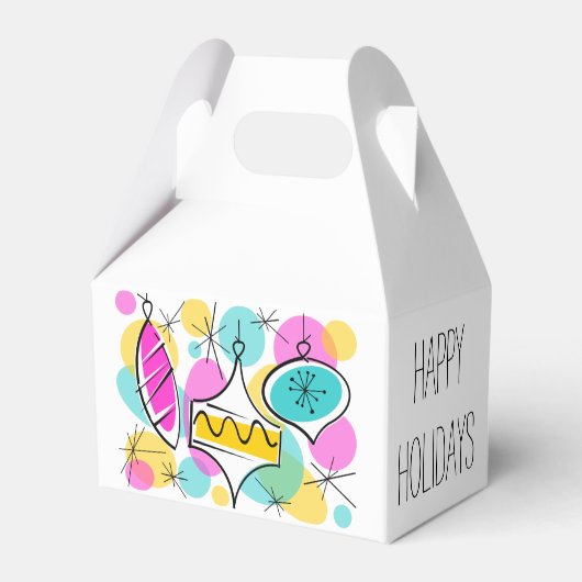 Retro Tree Baubles Happy Holidays Gable Geschenkschachtel (Vorderseite)