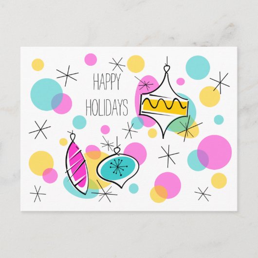 Retro Tree Baubles Holidays Postkarte (Vorderseite)