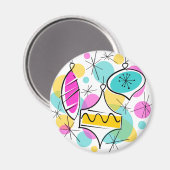 Retro Tree Baubles Magnet rund (Vorderseite/Rückseite)
