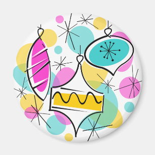 Retro Tree Baubles Magnet rund