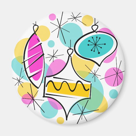 Retro Tree Baubles Magnet rund (Vorne)