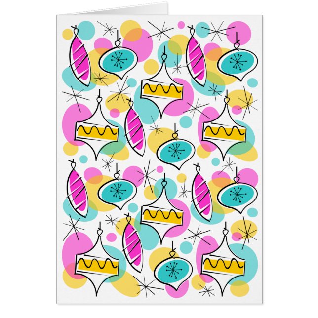 Retro Tree Baubles Multi Grüße Karte vertikal (Vorne)