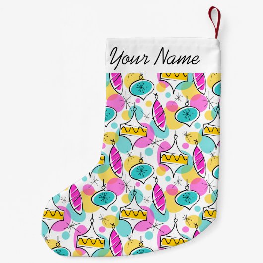 Retro Tree Baubles Multi Name Strumpf 2 Seite Kleiner Weihnachtsstrumpf (Rückseite)