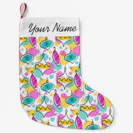 Retro Tree Baubles Multi Name Strumpf rot hinten Kleiner Weihnachtsstrumpf