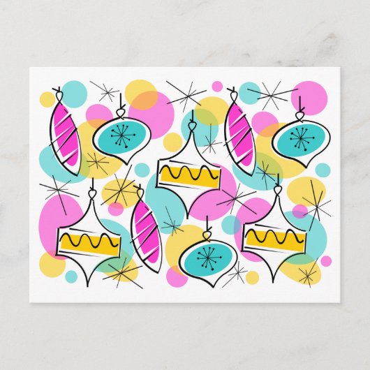 Retro Tree Baubles Multi Postcard Postkarte (Vorderseite)