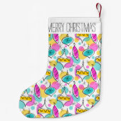 Retro Tree Baubles Multi Text Strumpf 2 Seite Kleiner Weihnachtsstrumpf (Rückseite)