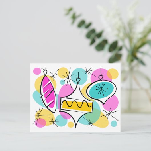 Retro Tree Baubles Postkarte (Stehend Vorderseite)