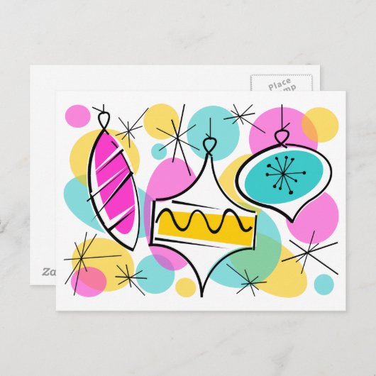 Retro Tree Baubles Postkarte (Vorne/Hinten)