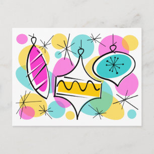 Retro Tree Baubles Postkarte
