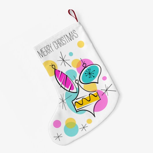 Retro Tree Baubles Text Strumpf 2 Seite Kleiner Weihnachtsstrumpf (Rückseite (Hängend))