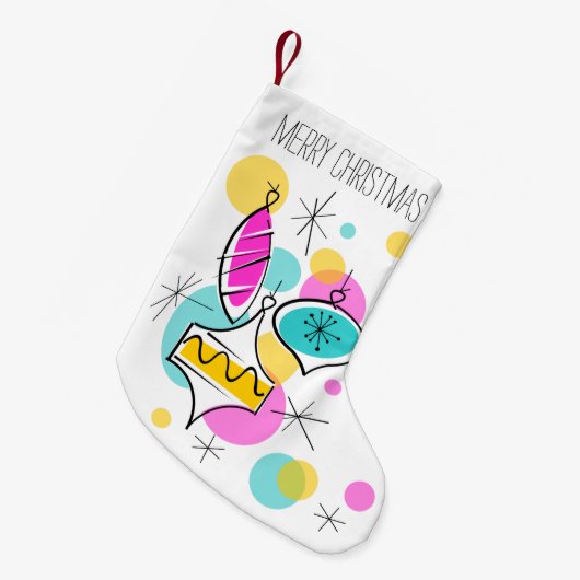 Retro Tree Baubles Text Strumpf 2 Seite Kleiner Weihnachtsstrumpf (Vorderansicht (hängend))