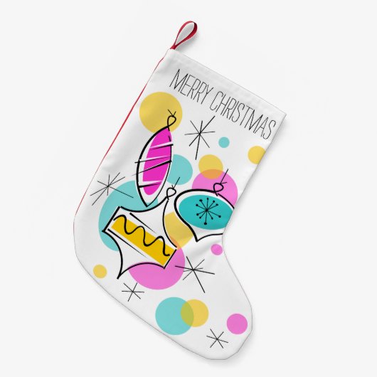 Retro Tree Baubles Text Strumpf rot hinten Kleiner Weihnachtsstrumpf (Vorderansicht (hängend))