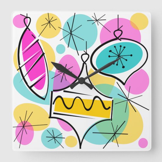 Retro Tree Baubles Uhr Quadrat (Vorderseite)