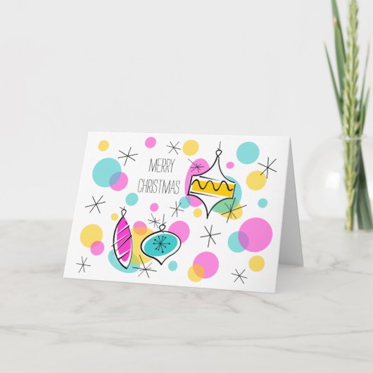 Retro Tree Baubles Weihnachten in Textkarte (Vorderseite)