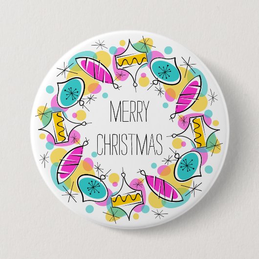 Retro Tree Baubles Weihnachtsknopf Button (Vorderseite)